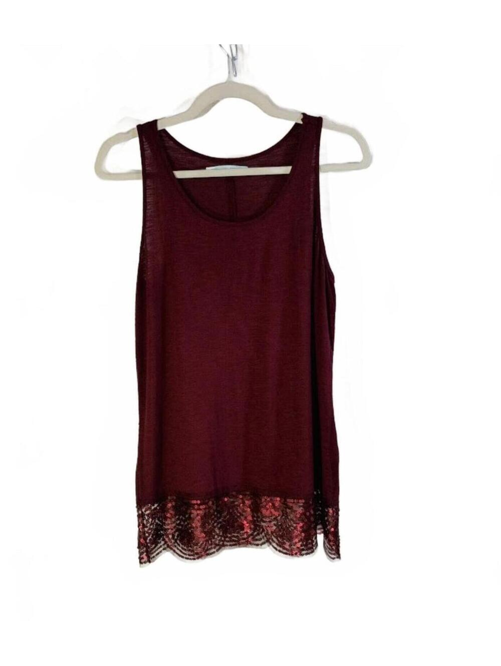 Maurices Sleeveless Burgundy Tank Top with Sequin Lace Hem Size M